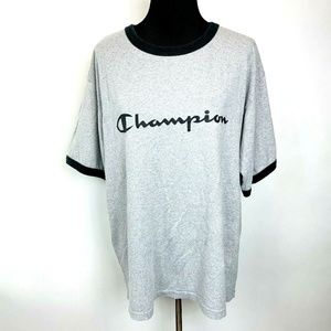 Vintage Champion T Shirt Spellout Ringer XL Gray